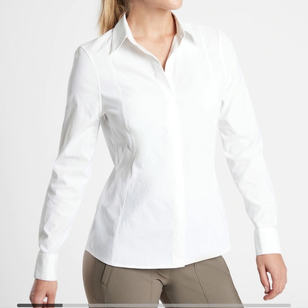 ATHLETA Womens UptownBright White Hidden Buttons Buttondown Blouse